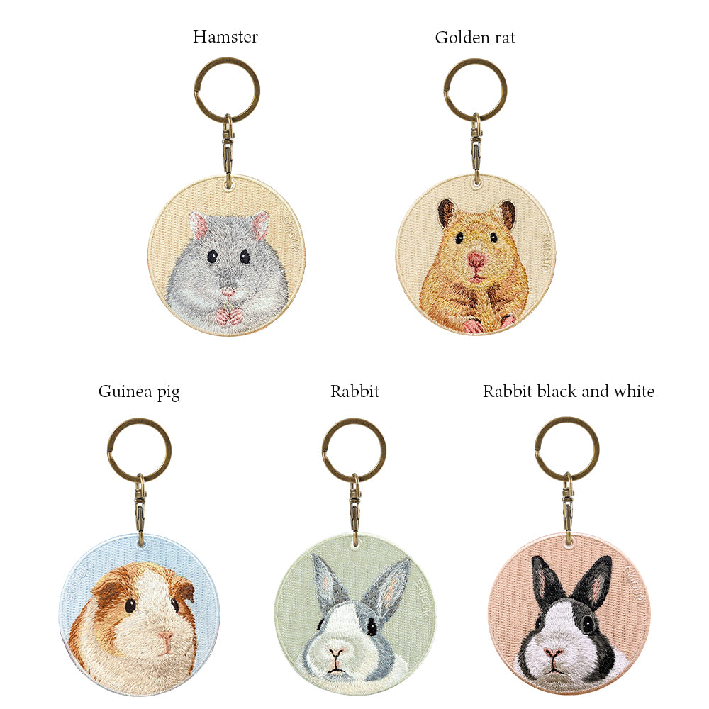 キーホルダー 刺繍 動物 アニマル チャーム 刺繍キーホルダー ハムスター ゴールデンハムスター モルモット ねずみ うさぎ ウサギ キーリング プレゼント かわいい ギフト 贈り物 EMJOUR エンジュール 台湾 車 カギ 鍵 ペット 動物園