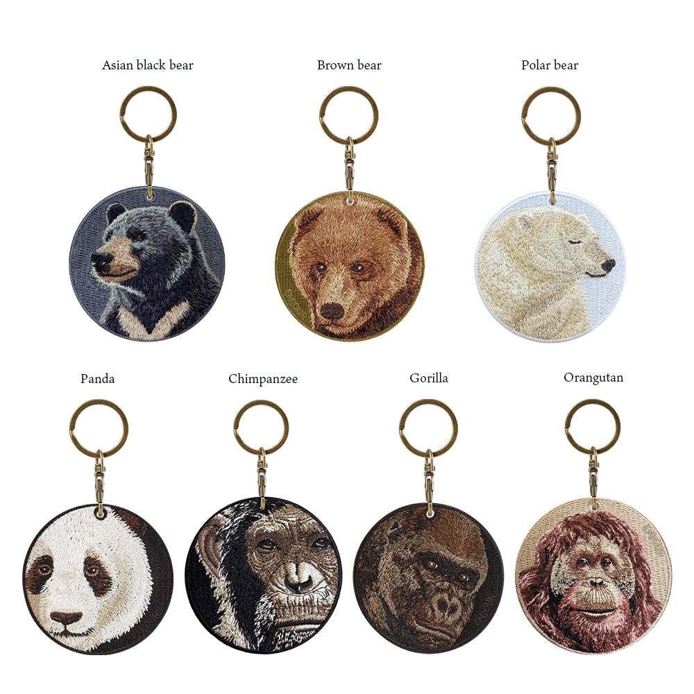 EMJOUR エンジュール 刺繍 キーホルダー チャーム 台湾 ツキノワグマ クマ シロクマ パンダ チンパンジー ゴリラ オランウータン プレゼント ギフト 贈り物 動物園 (animal-7)
