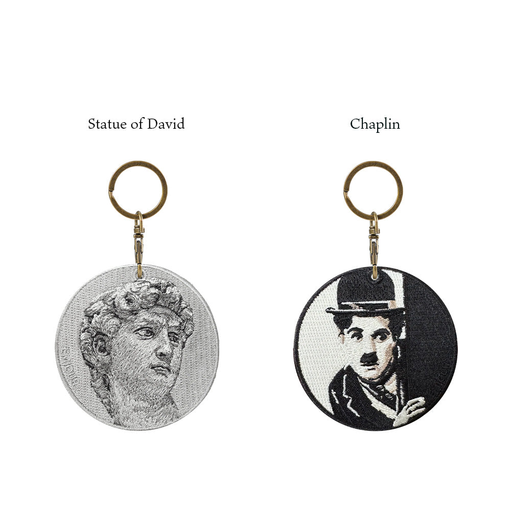キーホルダー 刺繍 名作 チャーム 刺繍キーホルダー チャップリン ミケランジェロ ダビデ像 キーリング プレゼント ギフト 贈り物 EMJOUR エンジュール 台湾 Taiwan アート