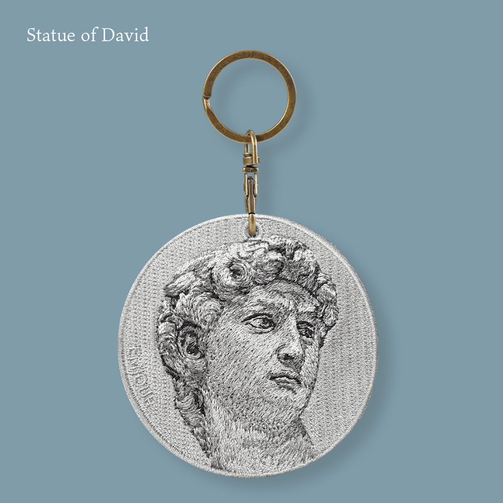 キーホルダー 刺繍 名作 チャーム 刺繍キーホルダー チャップリン ミケランジェロ ダビデ像 キーリング プレゼント ギフト 贈り物 EMJOUR エンジュール 台湾 Taiwan アート