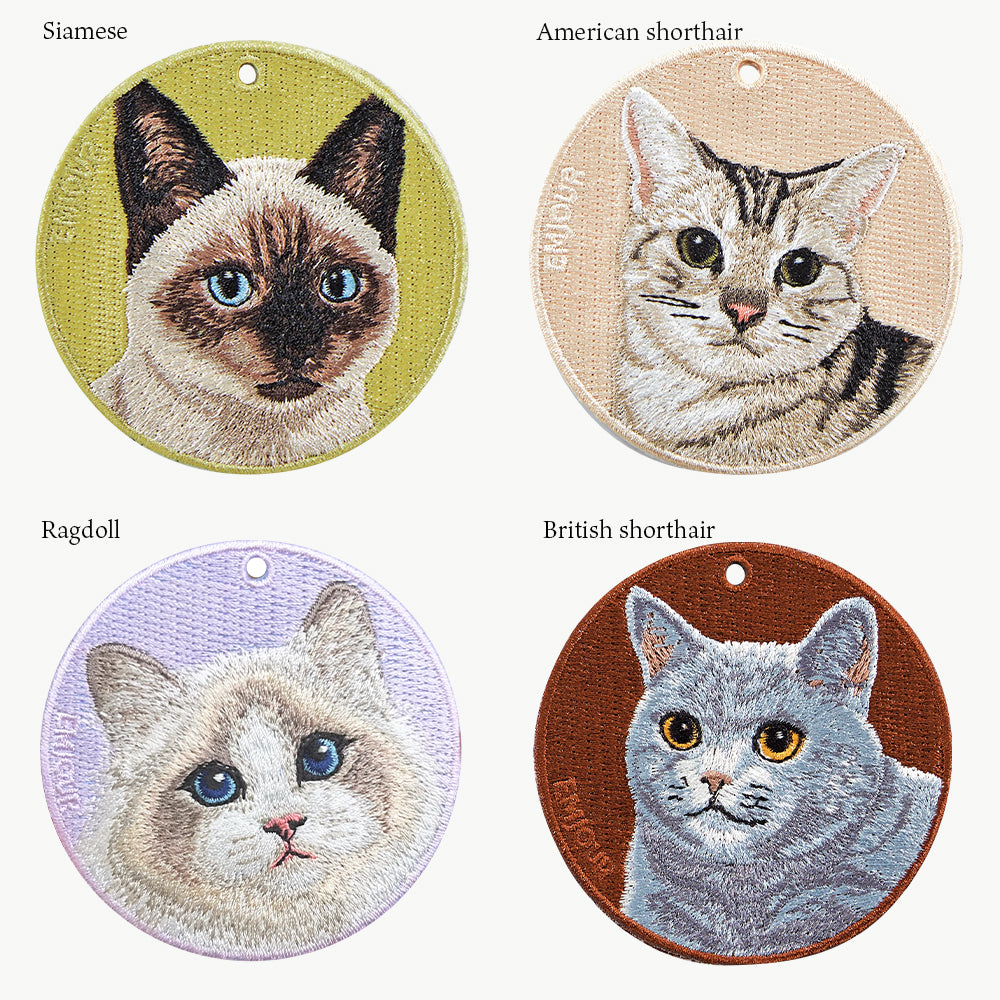 キーホルダー 猫 刺繍 ワッペン ネコ ネコ柄 アニマル チャーム ペット 動物 シャム アメリカンショートヘア ラグドール ブリティッシュショートヘア キャリコ ノルウェージャンフォレスト グッズ プレゼント ギフト EMJOUR エンジュール 台湾 車 自転車 カギ 鍵