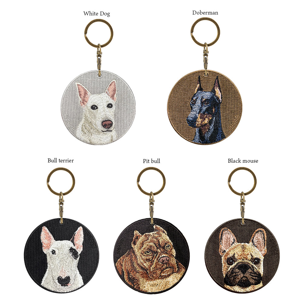 キーホルダー 犬 刺繍 ワッペン イヌ 犬柄 アニマル チャーム ホワイトドッグ ホワイトシェパード ドーベルマン ブルテリア アメリカンブリー フレンチブルドッグ フレブル ブラックマウス 動物 ペット グッズ プレゼント ギフト 贈り物 EMJOUR エンジュール 台湾 dog Taiwan 車 自転車 カギ 鍵 おしゃれ ペットロス
