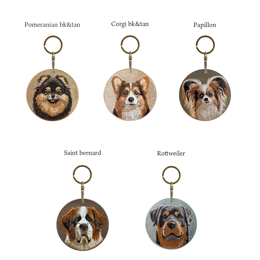 キーホルダー 犬 刺繍 ワッペン イヌ 犬 アニマル チャーム ポメラニアン ポメ ブラック&タン ロットワイラー セントバーナード パピヨン コーギー ペット グッズ プレゼント EMJOUR エンジュール ペットロス