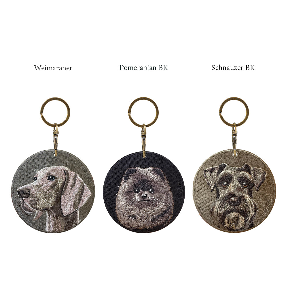 キーホルダー 犬 刺繍 ワッペン イヌ 犬 アニマル チャーム ワイマラナー ポメラニアン シュナウザー 黒 ブラック ペット グッズ プレゼント EMJOUR エンジュール ペットロス