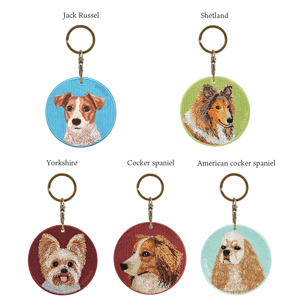 キーホルダー 犬 刺繍 ワッペン イヌ 犬 アニマル チャーム ジャックラッセル ジャック ヨークシャテリア ヨーキー ダッチディーコイスパニエル シェットランド シェルティ アメリカンコッカー アメコカ ペット グッズ プレゼント EMJOUR エンジュール ペットロス デコピン