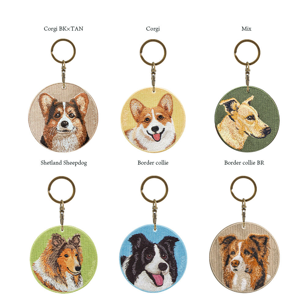 キーホルダー 刺繍 EMJOUR 犬 コーギー シェットランドシープドッグ ボーダーコリー ミックス犬 シープドッグ dog corgi プレゼント ギフト
