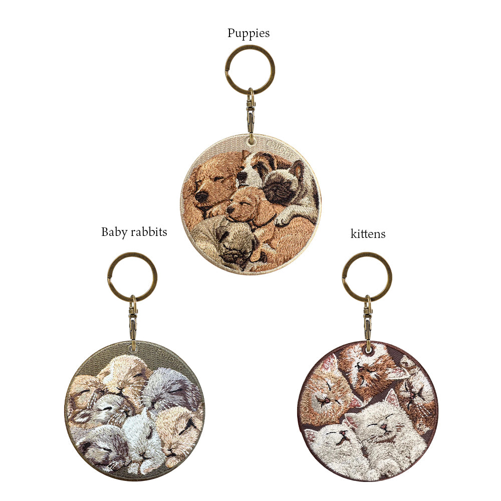キーホルダー 犬 猫 うさぎ 刺繍 ワッペン アニマル チャーム イヌ ネコ ねこ ウサギ ペット グッズ プレゼント EMJOUR エンジュール ペットロス
