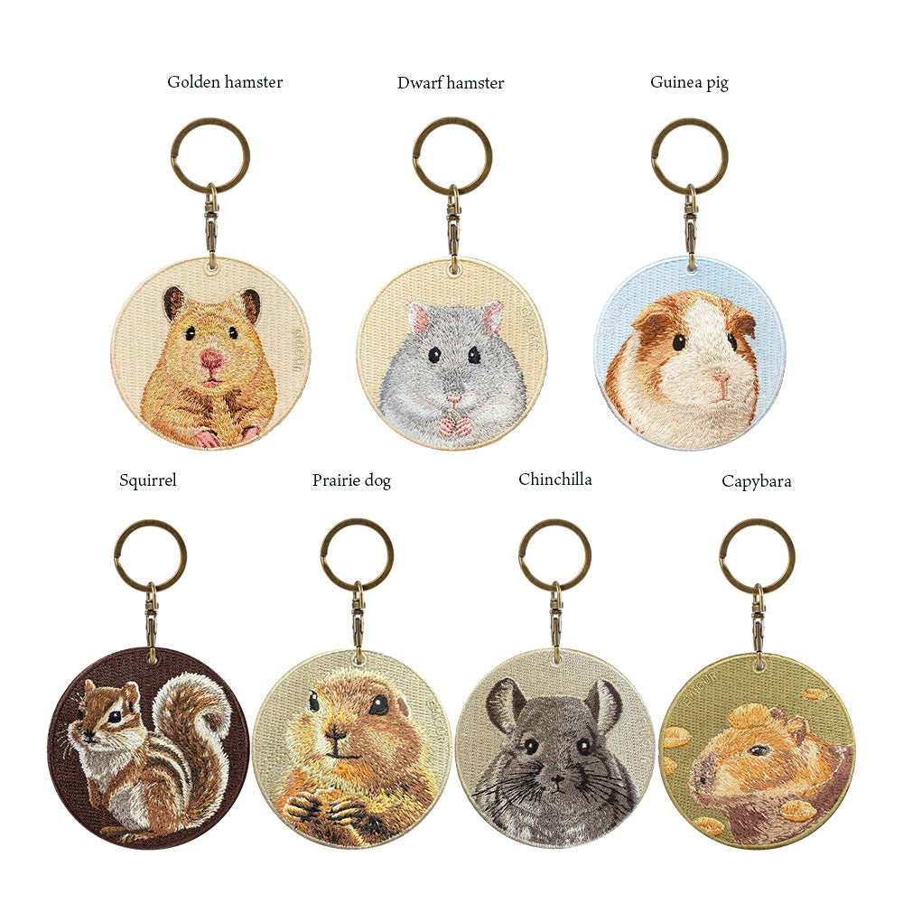 キーホルダー 動物 刺繍 ワッペン アニマル チャーム ハムスター モルモット リス カピバラ チンチラ カピバラ プレーリードッグ グッズ プレゼント ギフト 贈り物 新築祝い EMJOUR エンジュール 車 自転車 カギ おしゃれ (animal-2)
