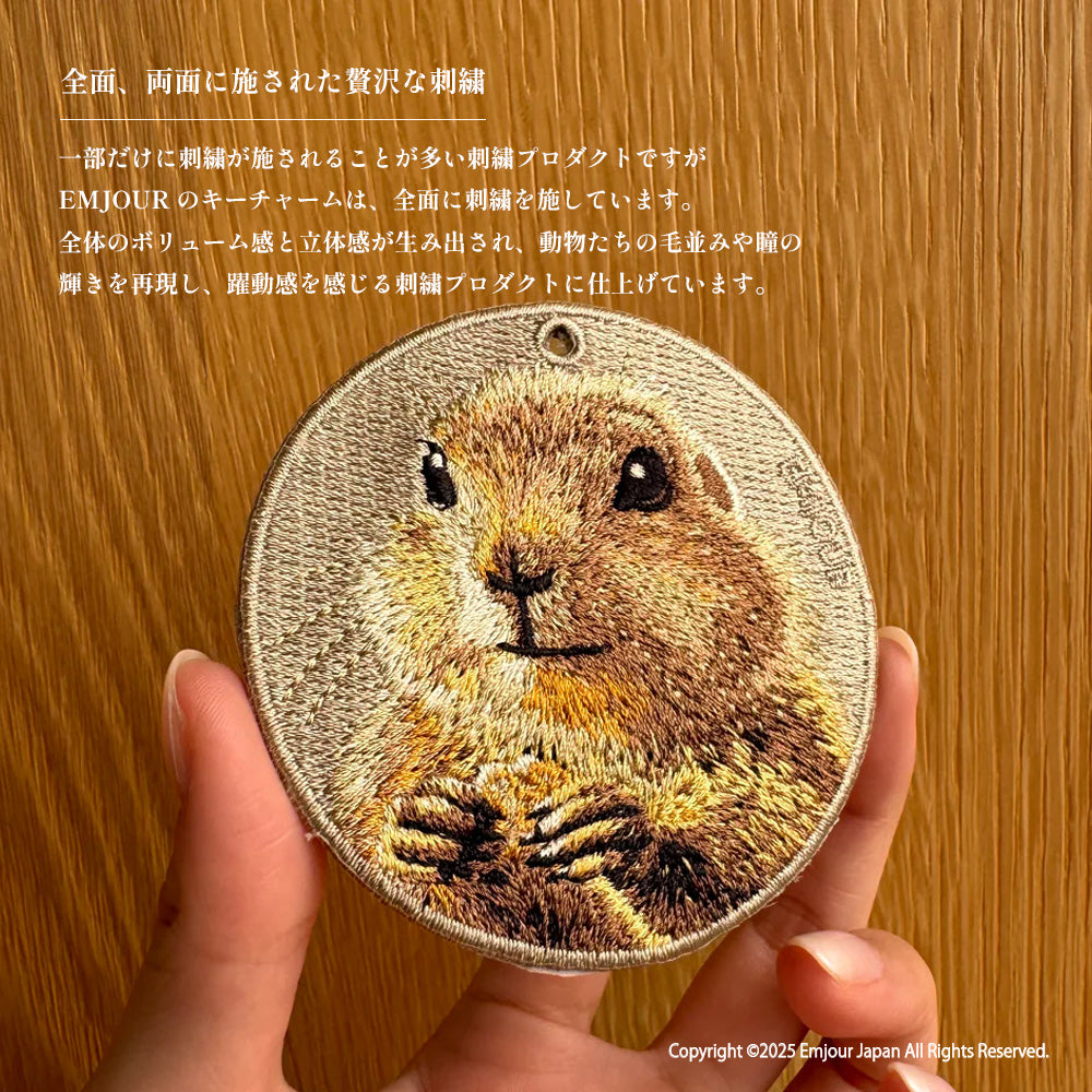 キーホルダー 動物 刺繍 ワッペン アニマル チャーム ハムスター モルモット リス カピバラ チンチラ カピバラ プレーリードッグ グッズ プレゼント ギフト 贈り物 新築祝い EMJOUR エンジュール 車 自転車 カギ おしゃれ (animal-2)