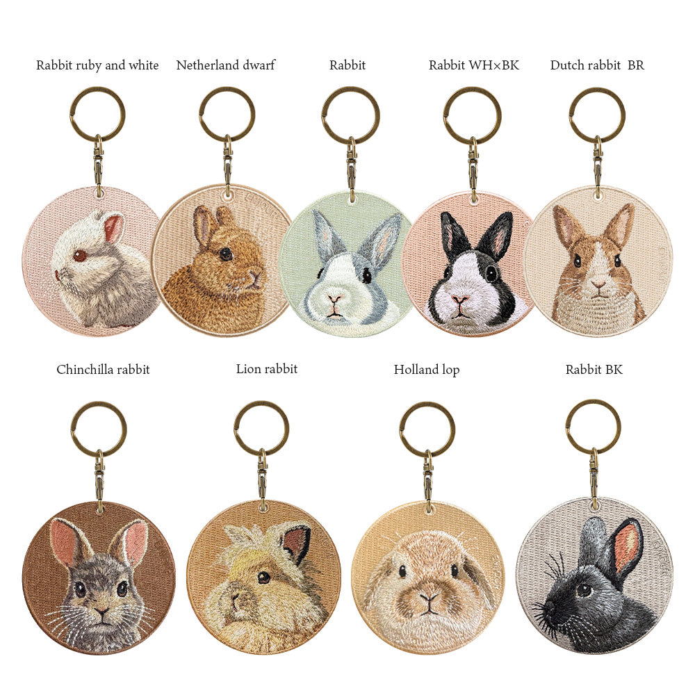 キーホルダー 刺繍 動物 アニマル チャーム 刺繍キーホルダー ネザーランドドワーフ ホーランドロップ ダッチウサギ ライオンラビット  うさぎ ウサギ キーリング プレゼント かわいい ギフト 贈り物 EMJOUR エンジュール 台湾 (animal-4)