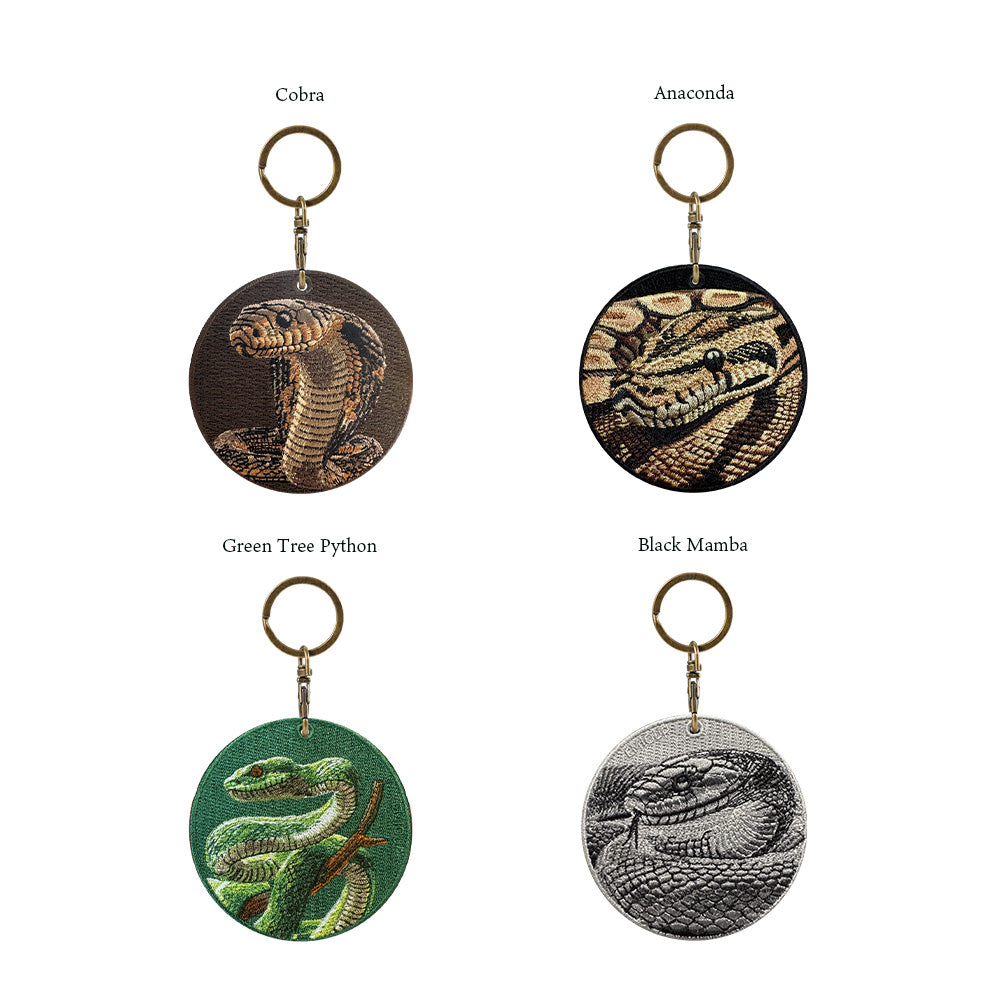 EMJOUR エンジュール 刺繍 キーホルダー チャーム 台湾 アナコンダ パイソン コブラ  ブラックマンバ プレゼント ギフト 贈り物 車 自転車 カギ 鍵 サファリ サバンナ 動物園 (animal-9)