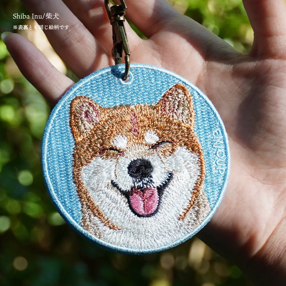 EMJOUR 両面 刺繍キーホルダー キーホルダー キーチェーン 柴犬 シバ