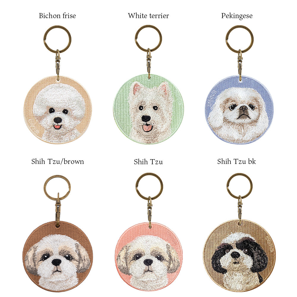 キーホルダー 犬 刺繍 ワッペン イヌ 犬柄 アニマル チャーム ビションフリーゼ ペキニーズ ペキ ウェスティ ホワイトテリア シーズー ペット グッズ プレゼント ギフト 贈り物 EMJOUR エンジュール ペットロス 母の日 台湾 dog 車 自転車 カギ 鍵