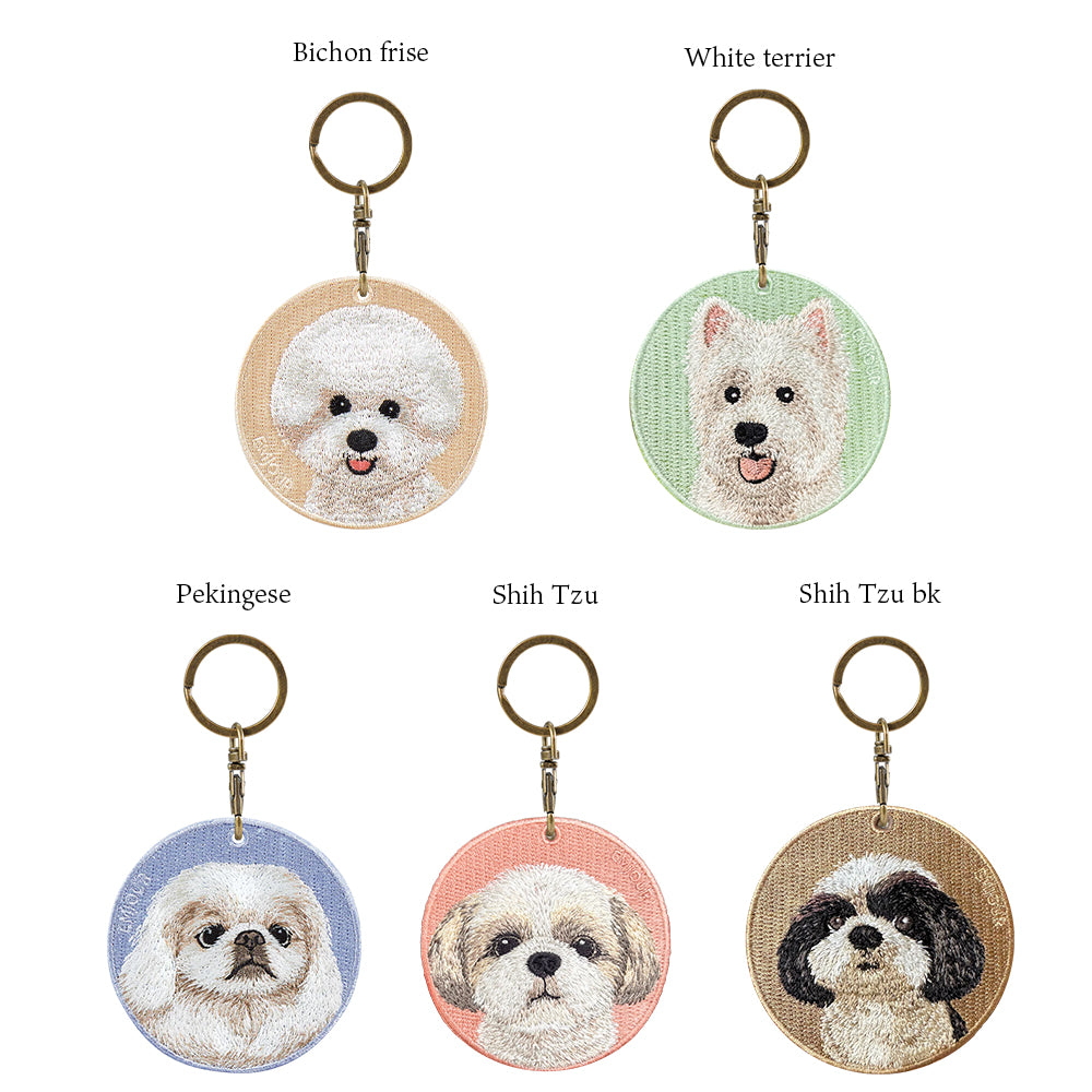 キーホルダー 犬 刺繍 ワッペン イヌ 犬柄 アニマル チャーム