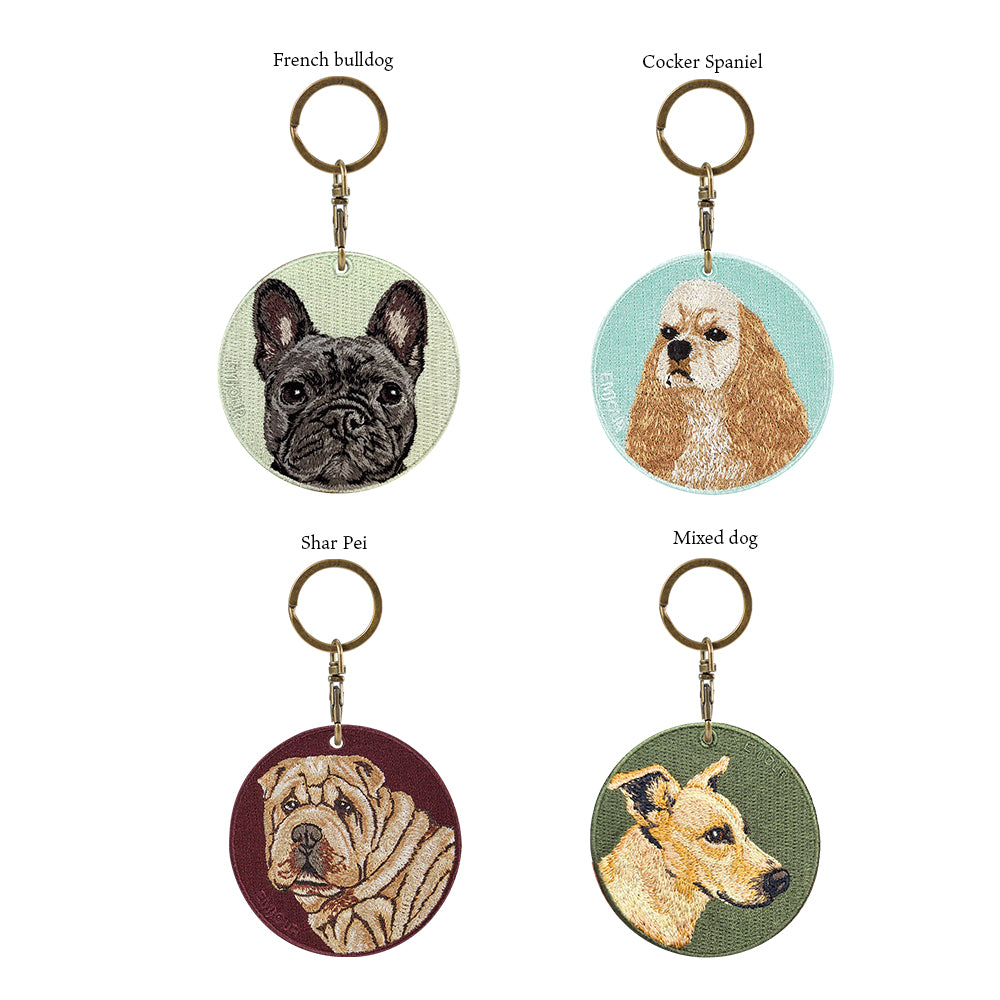 キーホルダー 犬 刺繍 ワッペン イヌ 犬柄 アニマル チャーム フレンチブルドッグ フレブル コッカー スパニエル アメコカ シャー ペイ ペット  グッズ プレゼント ギフト 贈り物 新築祝い EMJOUR エンジュール 台湾 dog Taiwan 車 自転車 カギ 鍵 おしゃれ