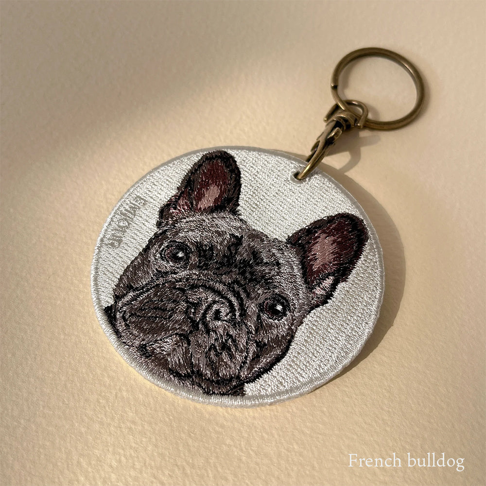 キーホルダー 犬 刺繍 ワッペン イヌ 犬柄 アニマル チャーム フレンチ