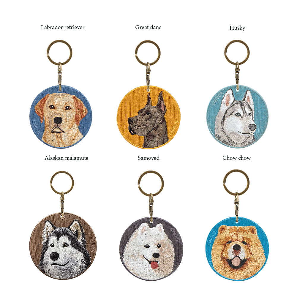 キーホルダー 犬 刺繍 ワッペン イヌ 犬柄 アニマル チャーム ラスカンマラミュート チャウチャウ ラブラドール レトリーバー ラブ グレートデーン サモエド ハスキー 動物 ペット グッズ プレゼント ギフト 贈り物 EMJOUR エンジュール 台湾 dog Taiwan 車 自転車 カギ 鍵 おしゃれ