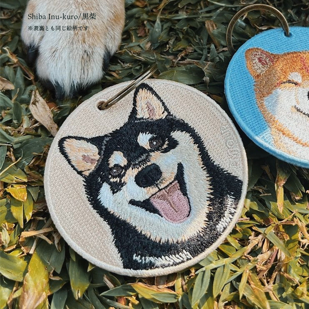 キーホルダー 犬 刺繍 ワッペン イヌ 犬柄 アニマル チャーム 柴犬 赤