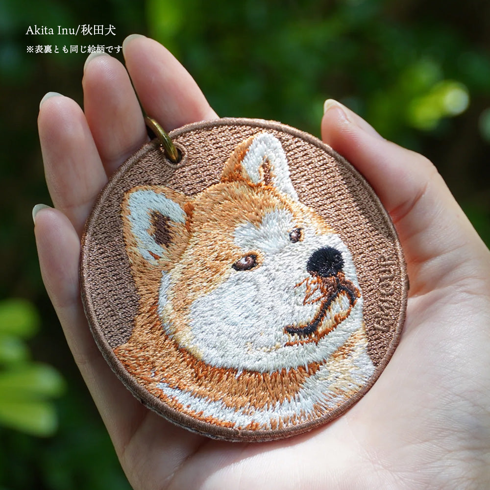 キーホルダー 犬 刺繍 ワッペン イヌ 犬柄 アニマル チャーム 柴犬 赤