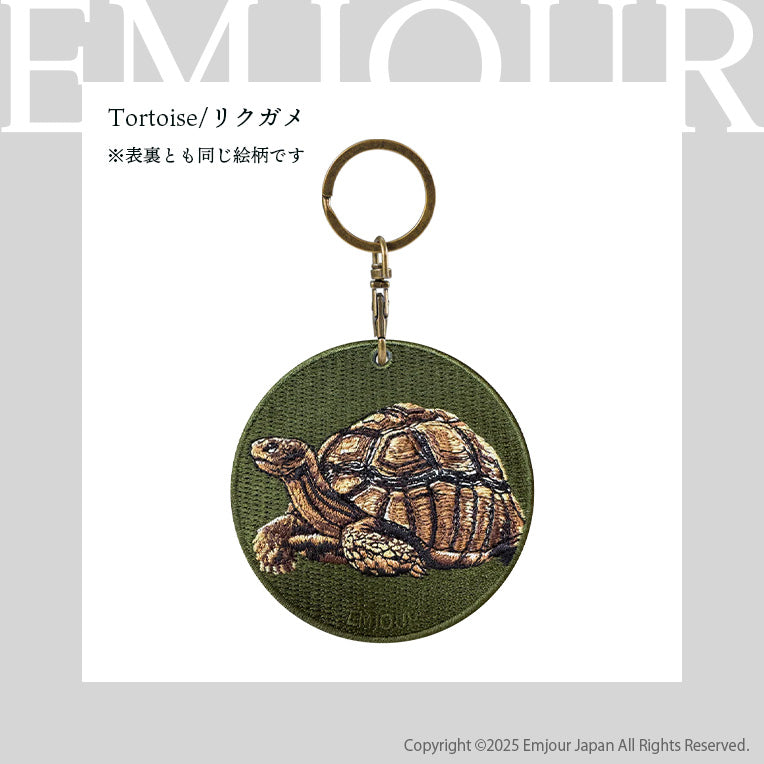 キーホルダー 刺繍 EMJOUR 恐竜 ヤモリ センザンコウ リクガメ 陸亀 ティラノサウルス トリケラトプス アニマル 爬虫類 キーチェーン プレゼント ギフト (animal-10)