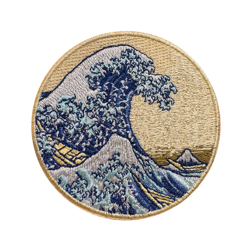 EMJOUR 刺繍 ワッペン ステッカー 絵画 葛飾北斎 ゴッホ モネ 神奈川沖浪裏 星月夜 睡蓮の池に架かる橋 エンジュール sticker