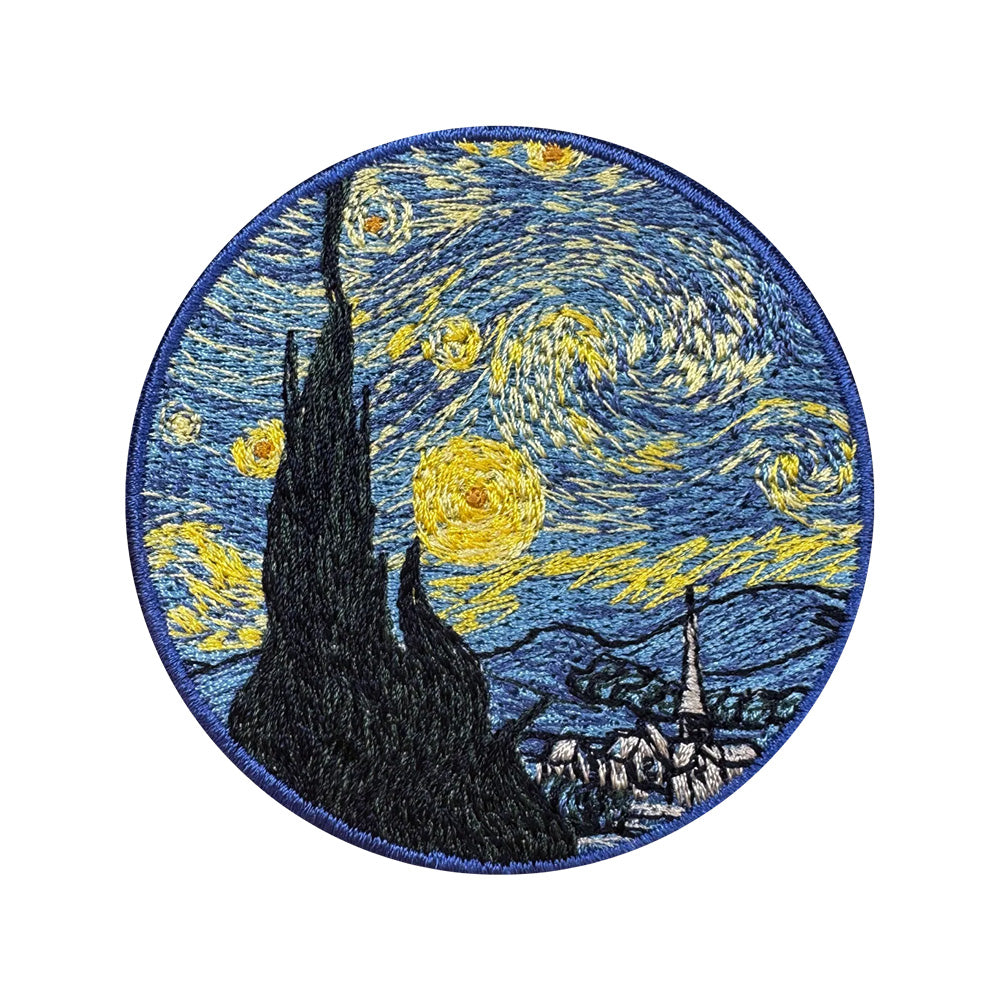 EMJOUR 刺繍 ワッペン ステッカー 絵画 葛飾北斎 ゴッホ モネ 神奈川沖浪裏 星月夜 睡蓮の池に架かる橋 エンジュール sticker