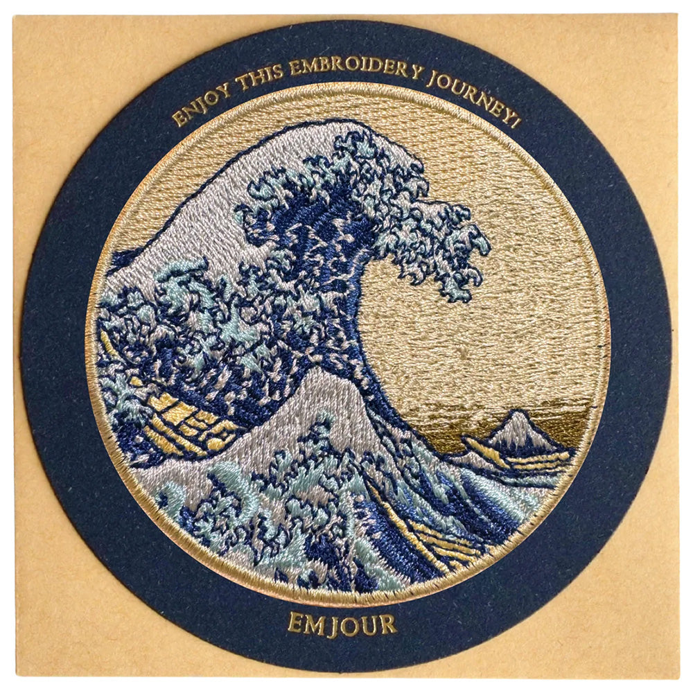EMJOUR 刺繍 ワッペン ステッカー 絵画 葛飾北斎 ゴッホ モネ 神奈川沖浪裏 星月夜 睡蓮の池に架かる橋 エンジュール sticker