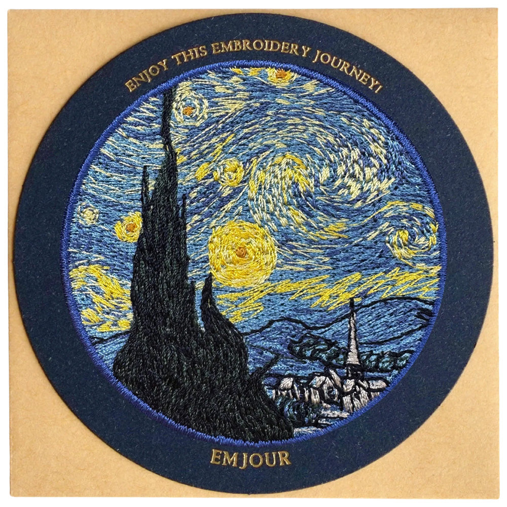 EMJOUR 刺繍 ワッペン ステッカー 絵画 葛飾北斎 ゴッホ モネ 神奈川沖浪裏 星月夜 睡蓮の池に架かる橋 エンジュール sticker