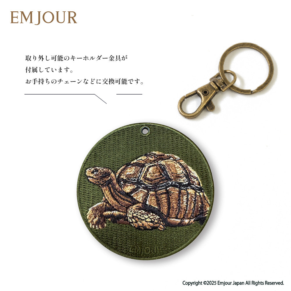 キーホルダー 刺繍 EMJOUR 恐竜 ヤモリ センザンコウ リクガメ 陸亀 ティラノサウルス トリケラトプス アニマル 爬虫類 キーチェーン プレゼント ギフト (animal-10)